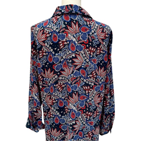 NWOT Foxcroft Red, White & Blue Paisley Collared Shirt Dress | Long Sleeves (8) - Picture 13 of 16